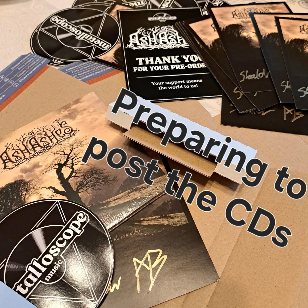 metalmessage's tweet photo. Es ist Wochenende: ASH OF ASHES is our passion and our mission!
Das Verpacken der ganzen Vorbestellungen ist Fluch und Freude zugleich.
#ashofashes #metalloscope #metalloscopemusic #epic #storyteller #metal #germany #heavymetal #newrelease #album https://t.co/9XkQqzEpEa