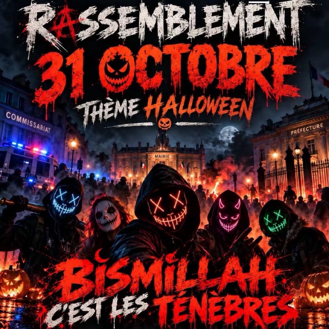 LeDirectInfo's tweet photo. 🔴🇫🇷 ALERTE l Les appels à manifester sur le thème Halloween, ce samedi 31 octobre se multiplient sur les réseaux sociaux https://t.co/PPUvNBLLT5