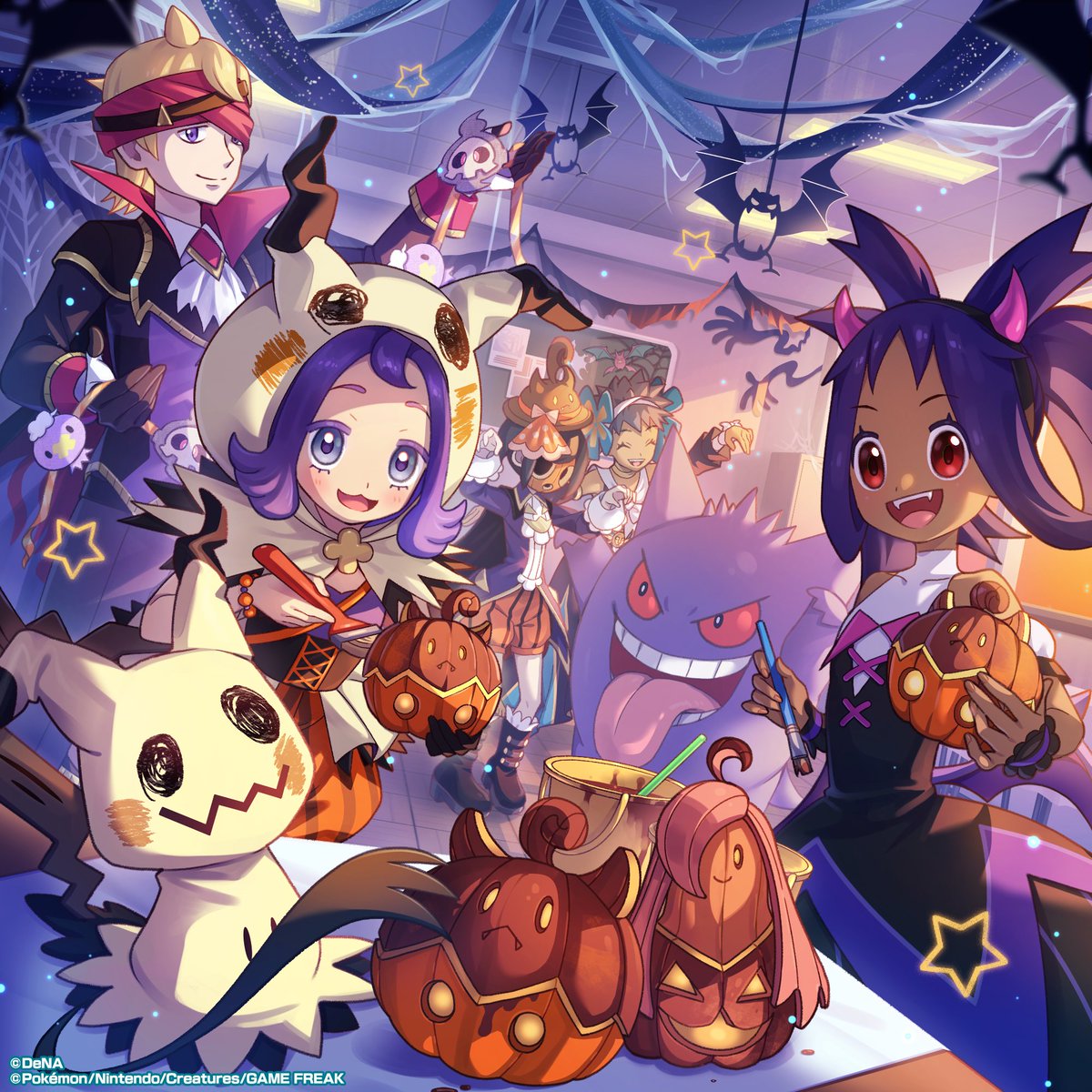 pokemas_game's tweet photo. ハッピーハロウィン！
4月に開催したアカデミー特別イベント「あなたが応援するのは？」の「おばけやしき」イラストを特別公開！

#ポケマスアート （イラストレーター：祷八さん）

ハロウィン衣装の一部のシーズン限定バディーズを仲間にできる「シーズン限定確定 チケット専用Ｂサーチ」も開催中！
※チケットが獲得できるミッションは11/1(日)14:59まで

パシオ学園祭に向けて絶賛準備中です！
楽しみに待っていてくださいね🎵

#ポケマスEX