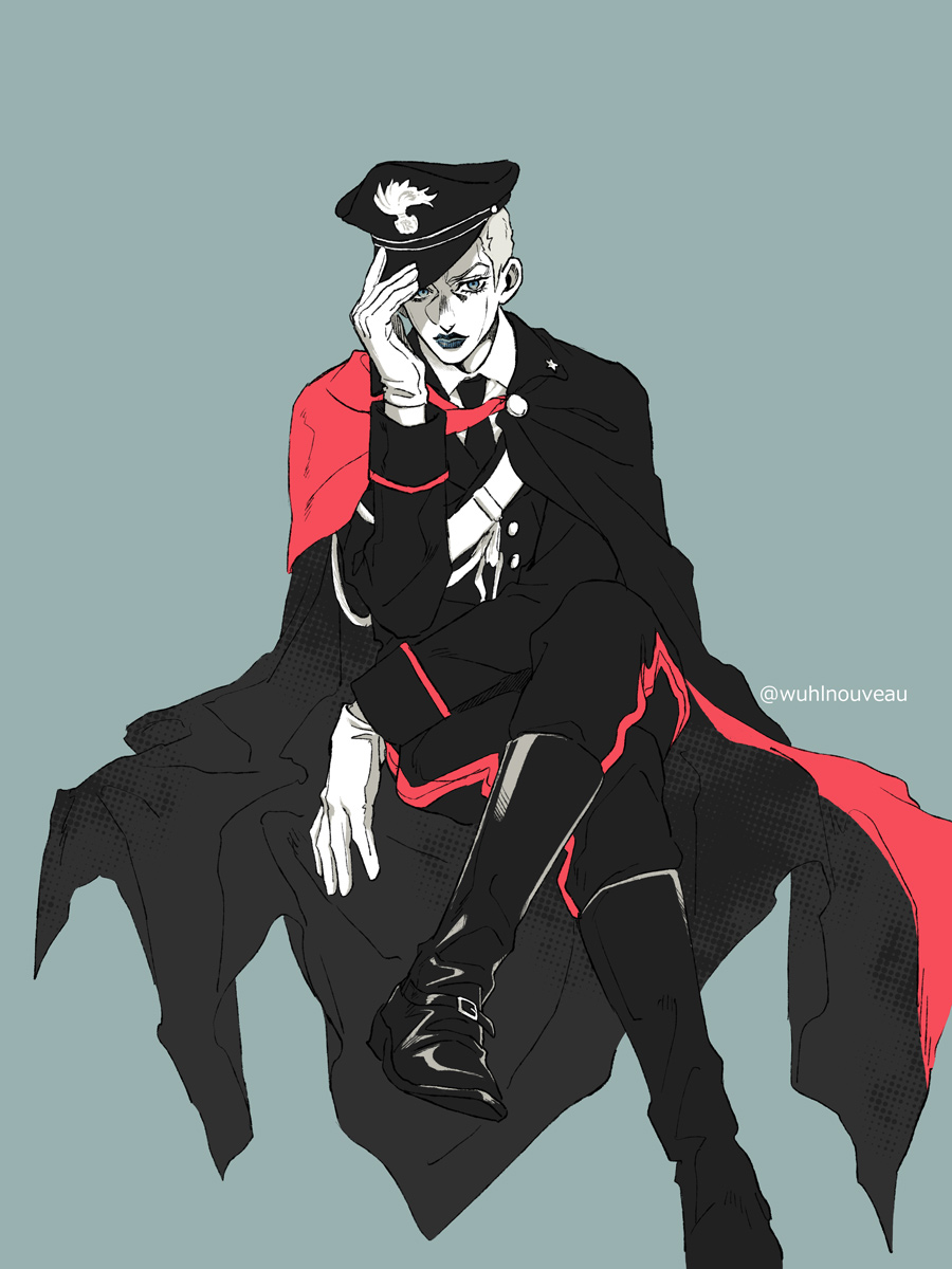 wuhlnouveau's tweet photo. カラビニエリ（イタリアの憲兵）の制服を着た若き日のアバッキオ
#jjbaFA #jjbafanart

ボトムスはジョッパーズ（太もも部分が太いズボン）です。
作画日：2026年5月16日 https://t.co/hOzMQIOO6G