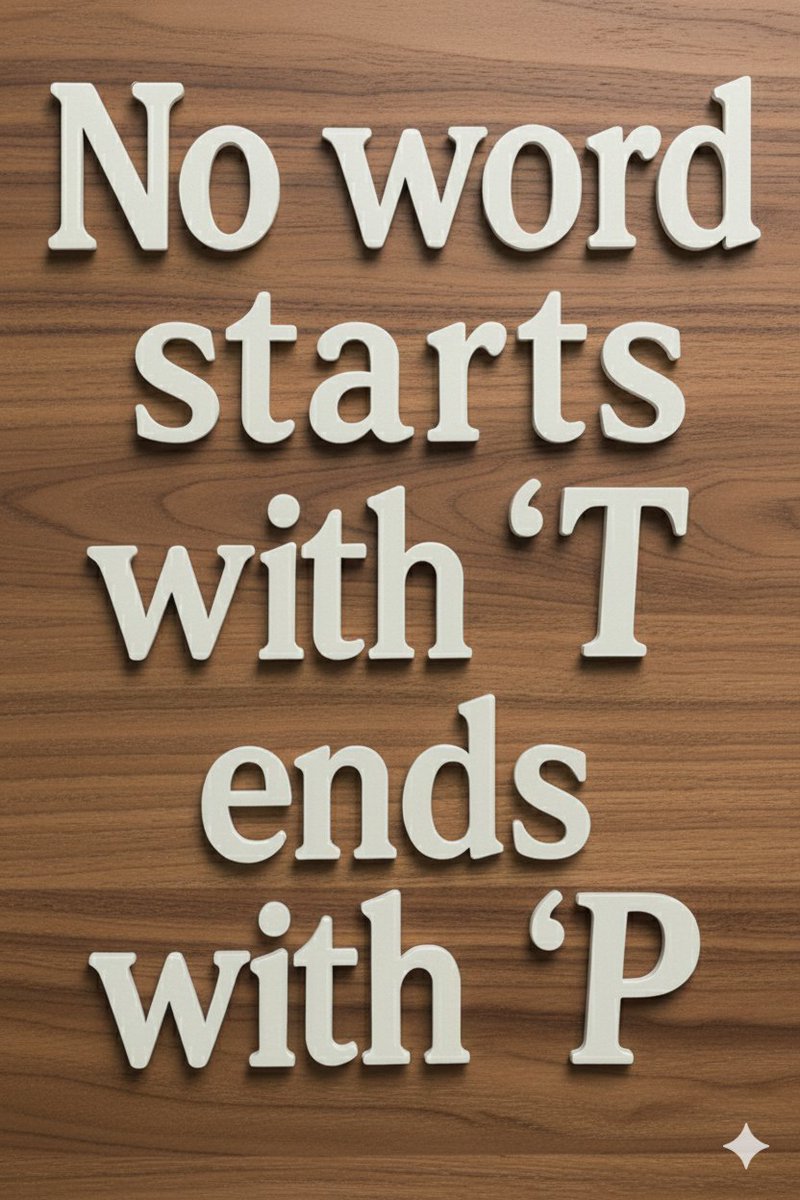 its_Mona02's tweet photo. No word starts with ‘T’ ends with ‘P’

Prove Me Wrong https://t.co/DQrnz3vZMr