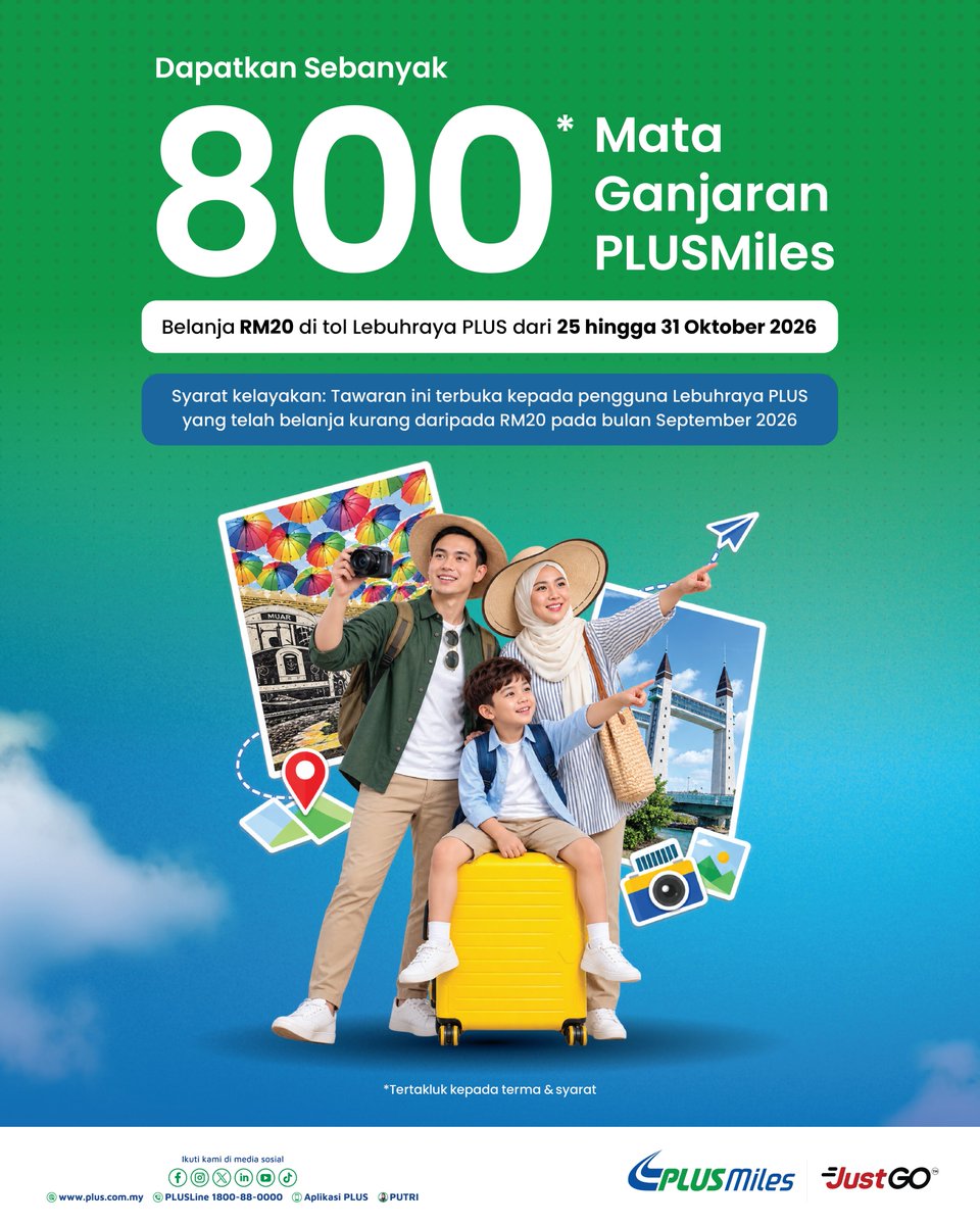 plus2u's tweet photo. Teruskan Perjalanan Anda Sempena Hujung Minggu Ini 🚗 Turut nikmati lebih banyak ganjaran bersama PLUSMiles! 🎉

Layari maklumat lanjut di: https://t.co/SqyfXBC0DW

*Tertakluk kepada terma dan syarat. https://t.co/VWDm6USHod