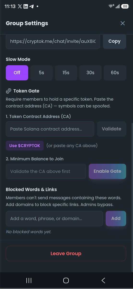 Master_Donald01's tweet photo. @CryptoTony__ One thing I like about $CRYPTOK on Solana is that your messages are encrypted, and you can create your own groups with token-gated access. You can decide how many tokens someone needs to hold before they can join your group or even chat with you.

Website: https://t.co/ItTD4HCue9 https://t.co/t4SQ8sAftp