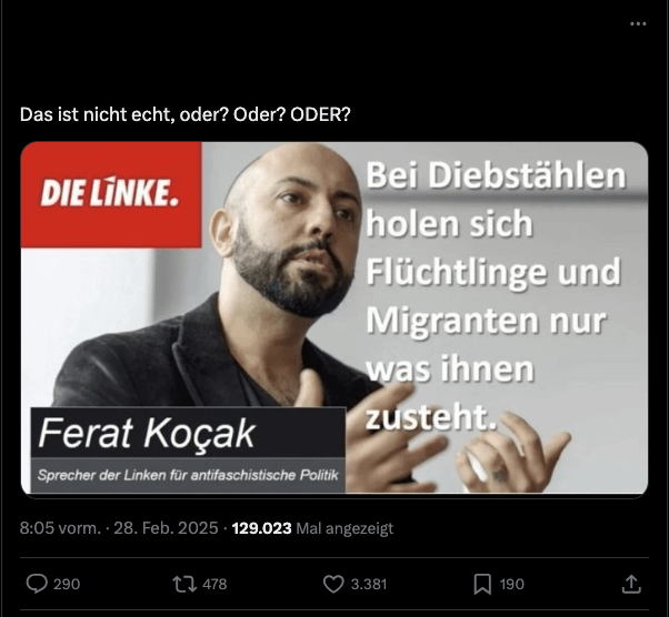Postulator_'s tweet photo. @NicoleGohlke "Abschiebeindustrie"

Man erkennt recht schnell, wenn grünlinken Aktivisten die Argumente ausgehen. Dann drehen sie Begriffe um 180°, beschuldigen Andere offensiv-aggressiv mit (eigentlich) eigenen Fehlern, schreien: "Haltet den Dieb!!" mit Diebesgut in der Tasche!
#Asylindustrie https://t.co/ZhVs42CjkN