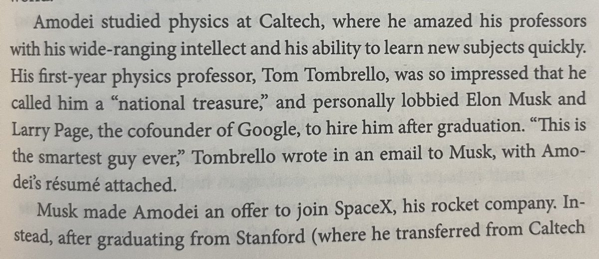sahilypatel's tweet photo. imagine being so smart that your college professor calls you a “national treasure” and personally asks elon musk and larry page to hire you  

and musk actually ends up offering you a job at spacex.  

this was dario amodei in college https://t.co/KexuTnP62p