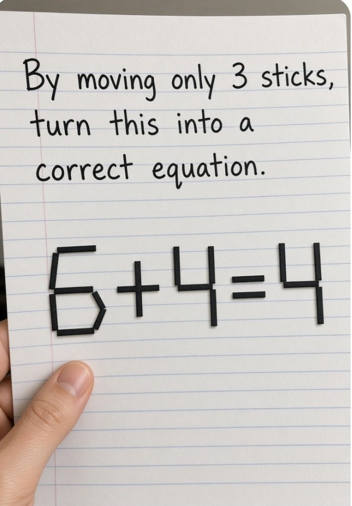 RiddleDrops's tweet photo. By moving only 3 sticks, turn this into a correct equation. https://t.co/OMZzP8OdUr