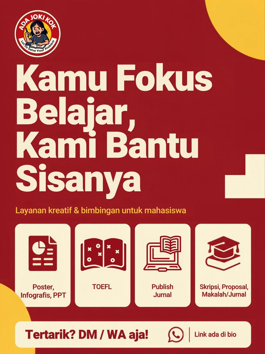 adajokikok's tweet photo. @menhhera Hi kak, aku joki skripsi dari tahun 2023 kak. Untuk skripsi scope pendidikan di aku start 500/bab sudah termasuk free revisi. Boleh tanya tanya di wa dulu ya kak https://t.co/EHTYRuNRTb