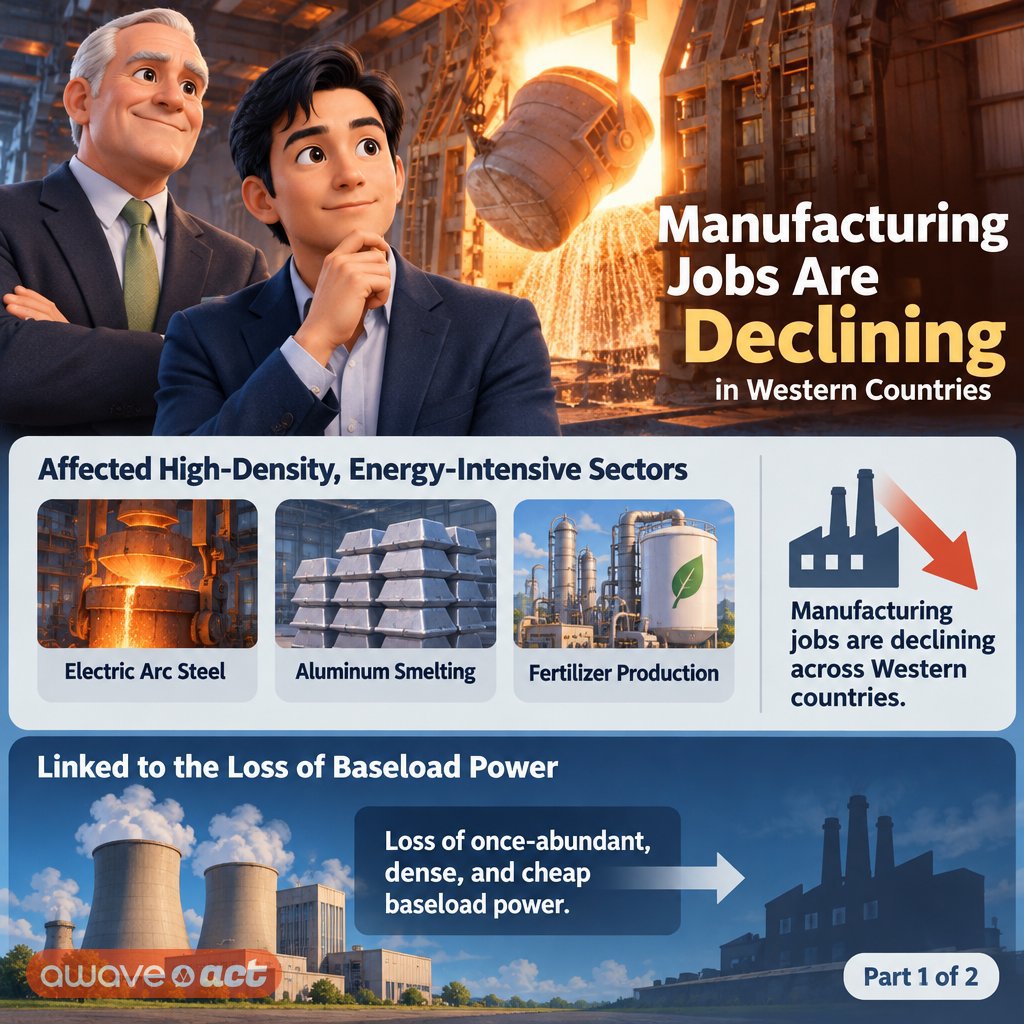 PeterDClack's tweet photo. Western economies around the world are uniformly stagnating, and most heavy industries have been forced offshore. 

This is because once-universal baseload power has been systematically degraded and decommissioned. It was once abundant, dense, cheap and reliable, and yet no viable substitute has been found. 

The pursuit of intermittent, diluted sunlight and wind has become the costliest failure in human history, projected to cost $275 trillion to meet Net Zero. This was a public relations target dreamed up to forge a new pan-globalist society upon the ashes of our once-predictable lives.

The supply chain for this transformation has been handed wholesale to Beijing. China now controls roughly 90% of all photovoltaic components, refined critical minerals, and solar hardware. It is an unprecedented transfer of Western wealth that has cemented China's position as the greatest manufacturing power in history.

There is a great flaw, though. In place of high-density generation sits an intermittent wind and sunlight apparatus, which is fundamentally incompatible with a modern power grid. Traditional coal, oil and gas still provide 81% of global primary energy after almost 40 years; while wind and solar sit at just 6%.

More than a million wind turbines and an estimated 9 billion solar panels now degrade open farmlands, ridgelines and coastal vistas. Integrating these unreliable sources presents a colossal, additional $21 trillion global infrastructure burden to re-engineer the power grid.

Manufacturing jobs are being hollowed out across the West, striking at the very heart of high-density, energy-intensive sectors like electric arc steel, aluminium smelting and fertiliser production.