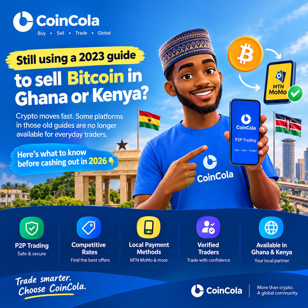 saniadamumatoh's tweet photo. 🇬🇭🇰🇪 Still using a 2023 guide to sell Bitcoin in Ghana or Kenya?

Crypto moves fast. Some platforms in those old guides are no longer available for everyday traders.

Here’s what to know before cashing out in 2026 👇 https://t.co/rfwYrweWLa