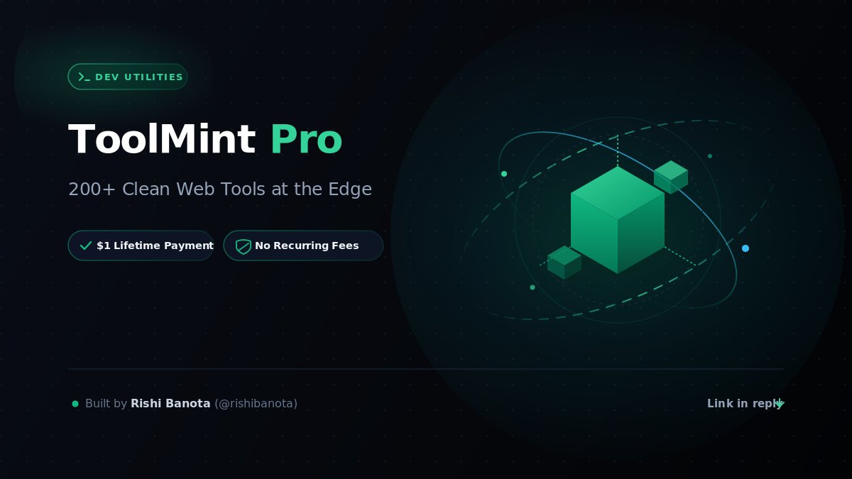 CoderRishi's tweet photo. Why do simple utility sites slap on $15/month subscriptions for basic JSON formatting and PDF merging?

ToolMint gives you 200+ web tools on Cloudflare edge workers for a single $1 lifetime payment.

Fair pricing should be the default.
(Link in reply 👇) https://t.co/3amALHPq1d