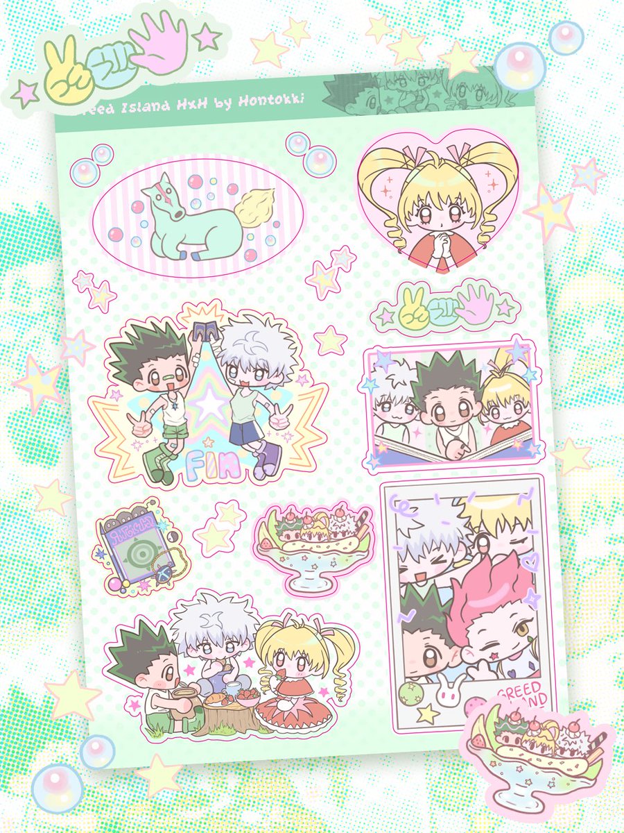 hontokki's tweet photo. Turning my fav arc into stickers and pins 🩷 #greedisland #hxh #cf23 https://t.co/ucjA2RssBE
