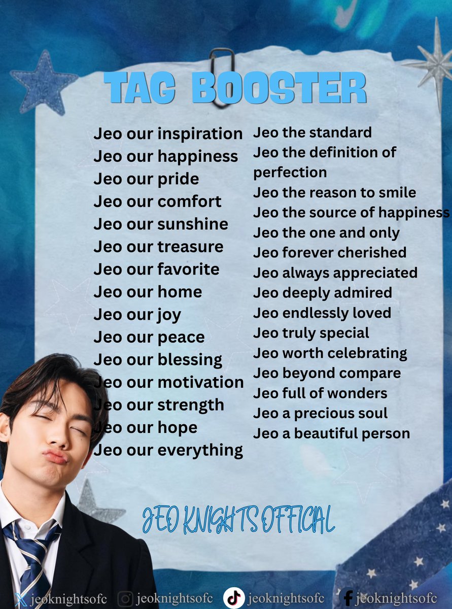 jeoknightsofc's tweet photo. Here’s our second Tag Booster!

RULES
– No using of emoji
– No using of numbers
– Avoid all capital letters

JEOurney BEGINS NOW
#JeoOng https://t.co/0RGYa4GJ6S