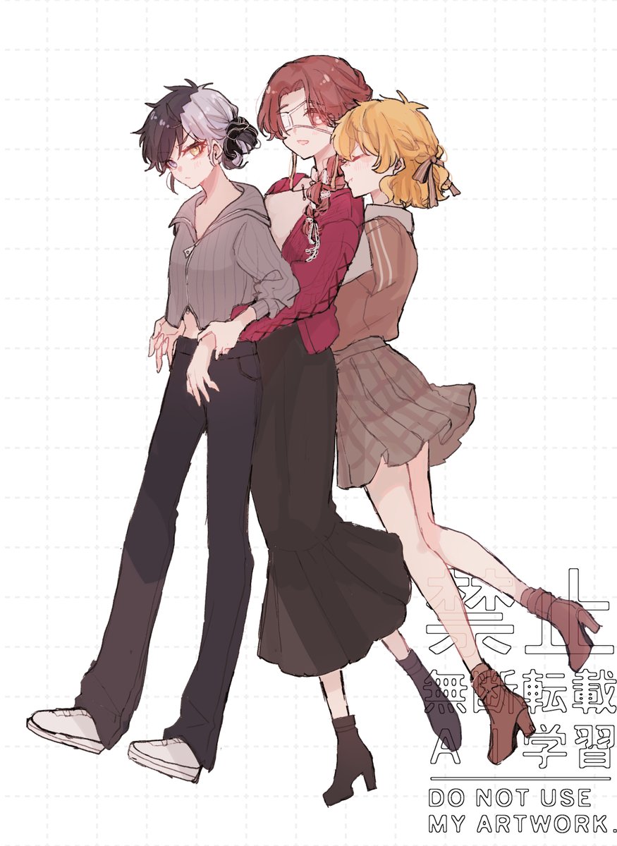 pandanoeoki's tweet photo. ※女体化 
級長トリオ https://t.co/0GidPeQgip