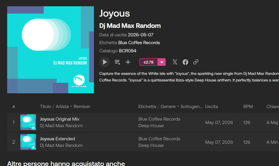 BlueCoffeeRec's tweet photo. Joyous
Dj Mad Max Random on BEATPORT!
https://t.co/6132mtFWJw
#deephouse #ibiza #housemusiclovers #bluecoffeerec https://t.co/YVAzwROBl0