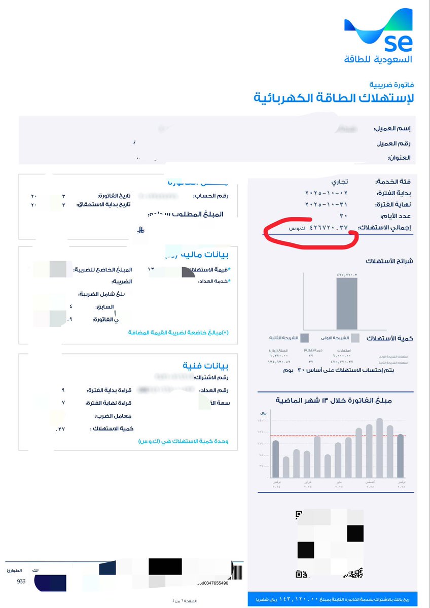 iAl3eez's tweet photo. 🔴 اذا تبغى تحسب تقريباً كم فاتورة استهلاك الكهرباء عندك بعد التعرفة الجديدة طبق التالي:

- روح على فاتورتك القديمة واقرا اجمالي الاستهلاك كيلو واط بالشهر
- خذ الرقم ودخله في الالة حاسبة بموقع حاسبة الفواتير

https://t.co/JqKeZtRGTh

- الناتج الاجمالي اللي يطلع لك مع الضريبة اضربه ب 0.21 ثم قسم على 0.18 ويطلع لك السعر الجديد

🔴 مثال بأرقام تقريبية: 
تستهلك بالشهر 5000 كيلو واط
حسب الموقع يعطيك الناتج 1035 ريال شامل الضريبة

الناتج 1035 اضربه ب 0.21 ثم قسم على 0.18 = 1207.5 ريال بزيادة 16.6%