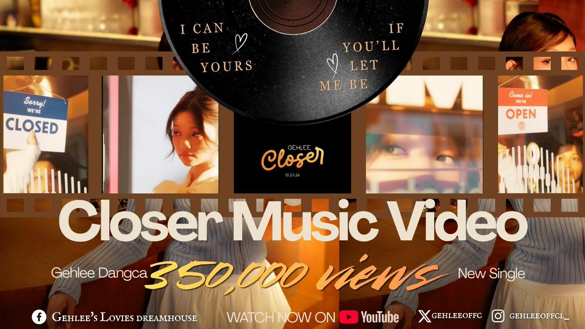 gehleeoffcl's tweet photo. Gehlee’s “CLOSER” Music Video has UNLOCKED 350,000 VIEWS on YouTube!

Thank you, Lovies and everyone, for your endless love and support! Let’s continue supporting Gehlee and help “CLOSER” reach even more milestones!

Keep streaming, Lovies! 

Stream “CLOSER” on Spotify, Apple Music, and other music platforms!

#GEHLEE #CLOSER #GehleeCloser350K