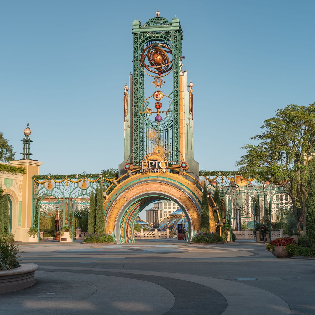 OrlandoInformer's tweet photo. The first signs of the holiday season are taking shape around the Chronos at Universal Epic Universe. 🎄 https://t.co/mbHoFYFGRh