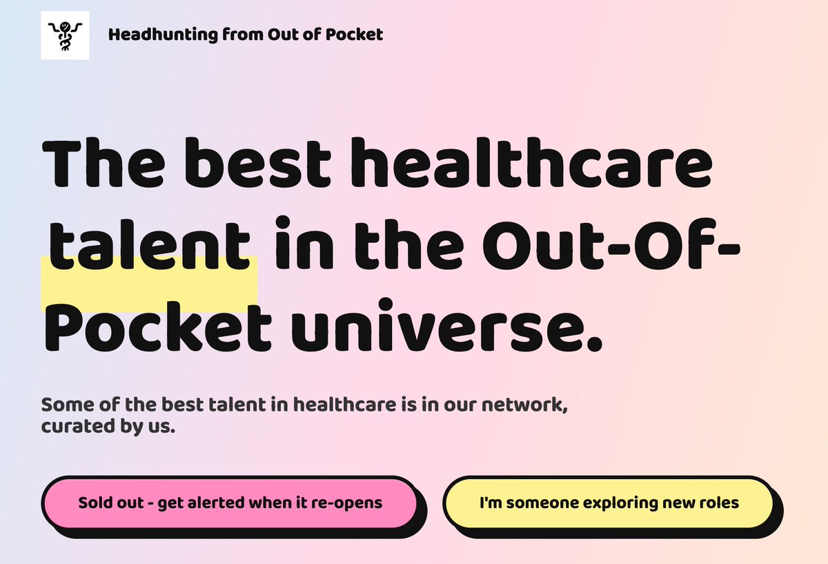 nikillinit's tweet photo. We've been doing our headhunting service for 2 months and just placed our first person! 

We also have some ballers from the Out-Of-Pocket network that have joined our headhunting pool recently:

1. Staff engineer with 10+ years of experience building software and leading engineering teams. Now focused on hands-on healthcare data infrastructure, including member and claims data. Open to engineering, data or technical co-founder roles.

2. Growth marketer with 10+ years of experience building paid acquisition from scratch across healthcare and software. Looking for a Series B/C healthtech company selling to clinicians.

3. Strategy and operations leader with experience in value-based care, consulting and venture building. Open to chief of staff, strategy, partnerships, operations or business co-founder roles.