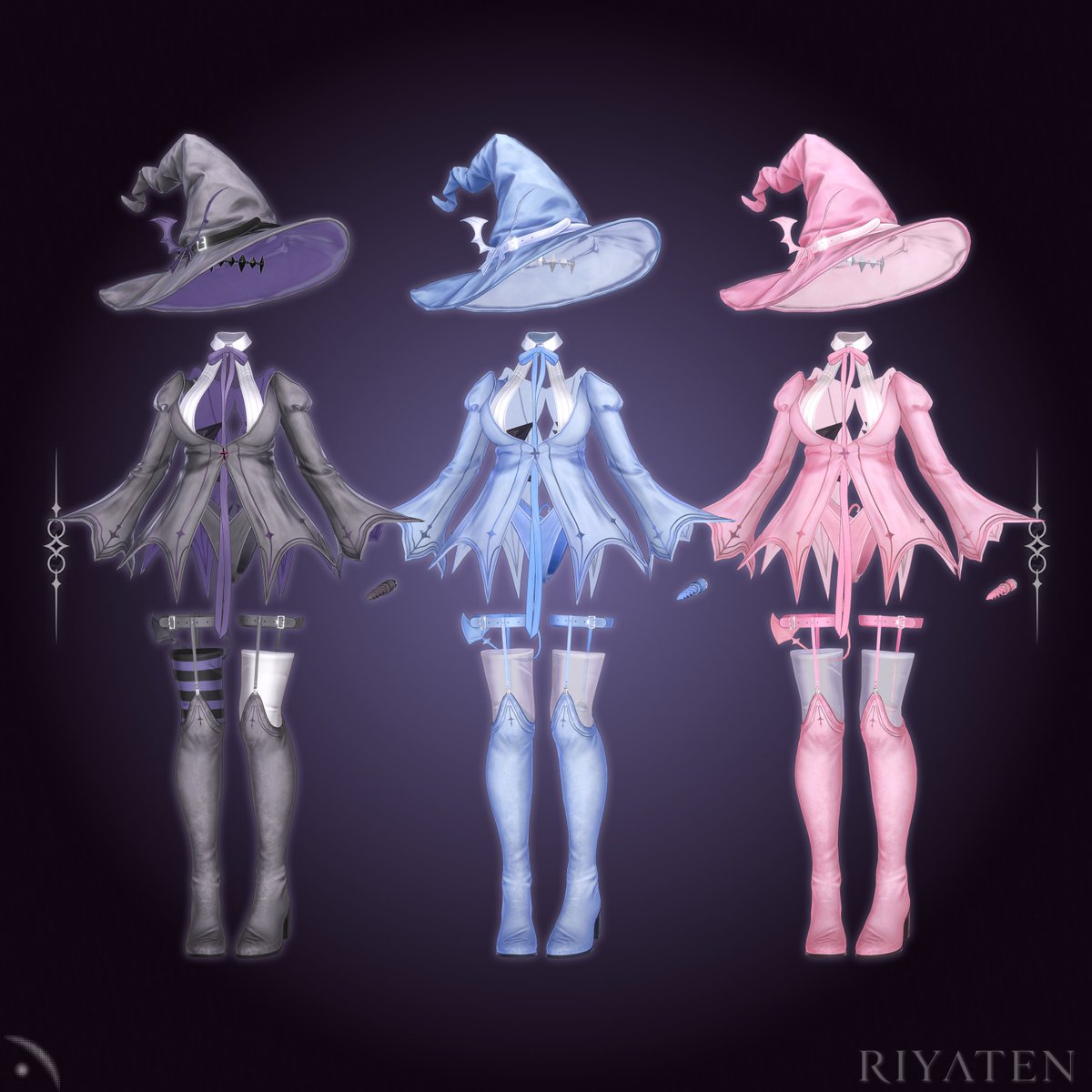 riyaten_'s tweet photo. 🦇 RIYATEN | 宵惑 -YOIMADO-
🎨 全12色のカラーバリエーションをご用意しました！

もし「こんな色もあったら嬉しい！」というご希望があれば、ぜひリプライでお気軽に教えてください！💌

カラーリクエストは10月29日まで募集します！🎃

いただいたご意見を参考に、追加カラーもできる限りご用意したいと思っています！💪

ハロウィンには、皆さんが自分だけの魔女になれますように！🪄🖤

🎃 10/27 18:00 発売予定

#BOOTH #VRChat #RIYATEN_3D