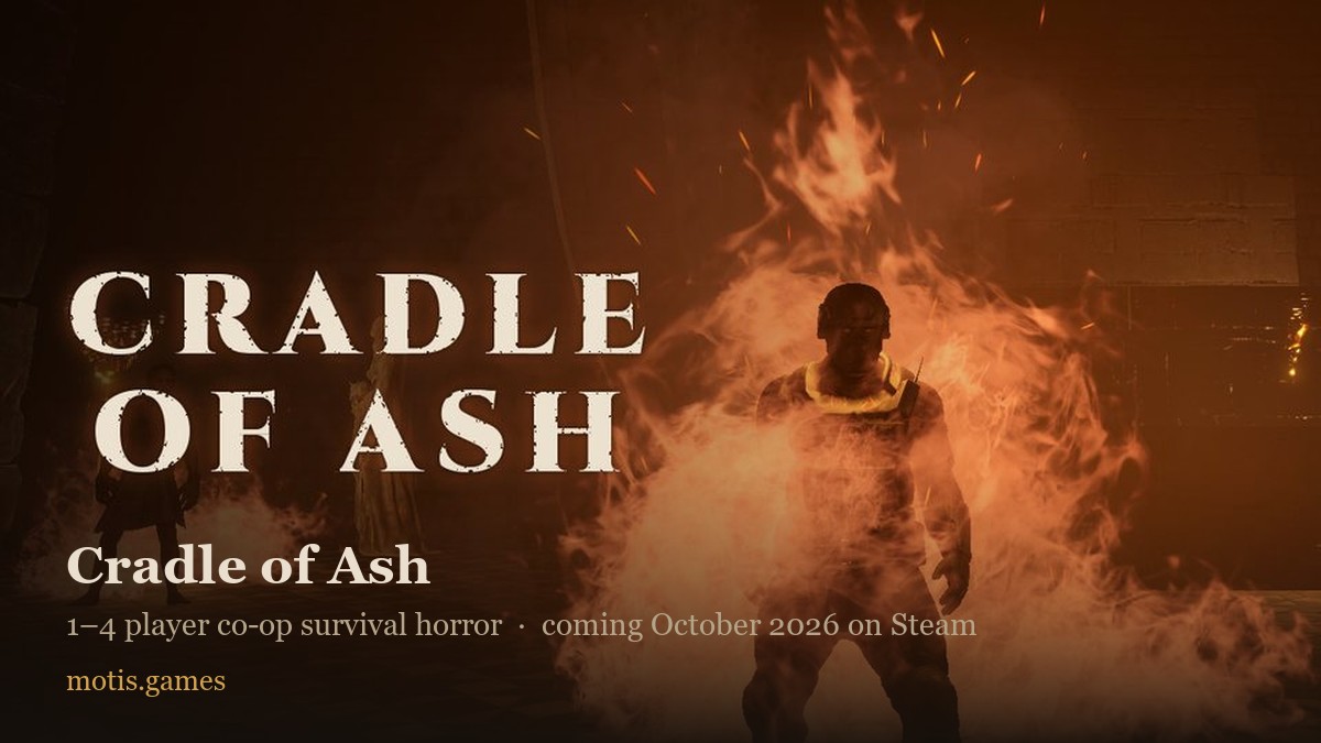 Motis_GameDev's tweet photo. Cradle of Ash is coming to Steam this October. Burn the dead or they come back. Story-driven co-op survival horror for 1-4 players, built by one person. Wishlist it and Steam tells you the day it goes live. https://t.co/n1WHlQ2sB0 https://t.co/o8qq10nhIB