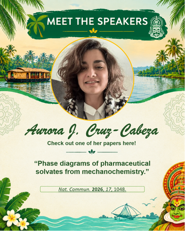 ICCOSS27's tweet photo. Meet Aurora J. Cruz-Cabeza, speaker at ICCOSS27! She investigates how thermodynamics, molecular interactions and crystallization kinetics govern crystal formation, stability and pharmaceutical properties. 
📍ICCOSS27 | June 20–25, 2027 | Kerala, India
🔗https://t.co/7ruMioPjkW https://t.co/shMtocYa7Y