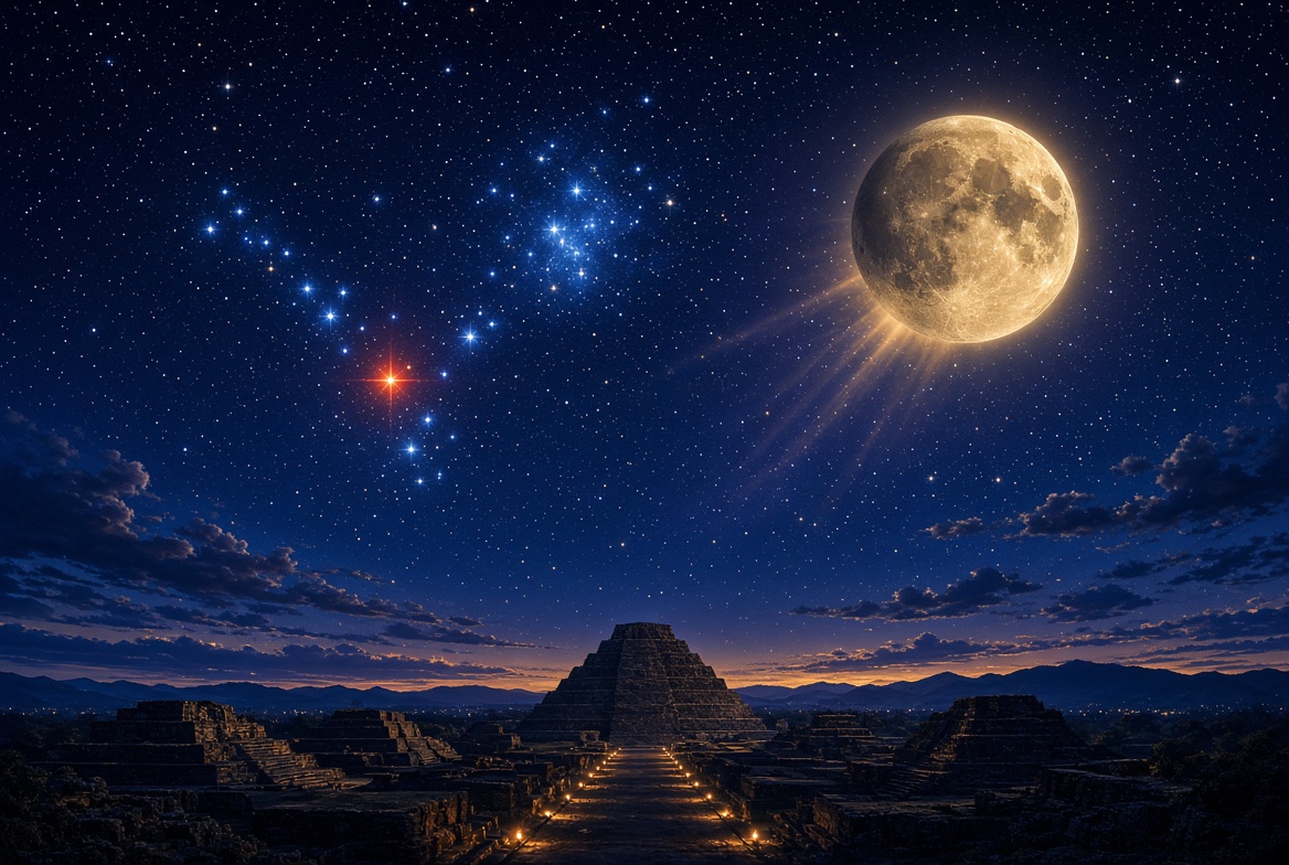 ThamarXOttens's tweet photo. THE SEVEN SISTERS AND THE MOON 🌕♉️✨
A Skywatcher’s Link to an Ancient City

This week the Moon draws close to the Pleiades, the bright cluster of stars known as the Seven Sisters. On the night of 27–28 October it will pass right beside them, and in some places it will even briefly hide a few of the stars from view. Easy to spot with the naked eye, the cluster looks even more striking through binoculars. 

By Thursday, 29 October, look east a few hours after sunset to see the Pleiades followed by the V-shaped Hyades in the constellation Taurus. The bright orange star Aldebaran appears to complete the “V,” though it is much closer to us and does not actually belong to the Hyades. The Pleiades lies about 444 light-years away, while the Hyades is only about 153 light-years distant.

These same stars also left their mark on an ancient city. Long ago, the people who built Teotihuacan aligned its main street—the Avenue of the Dead—about 15.5 degrees east of true north. Scholars note that this deliberate tilt corresponds to the setting of the Pleiades and to key positions of Venus, both of which held deep importance for farming and for religious belief across Mesoamerica. 

The same stars the Moon visits this week once helped shape one of the Americas’ earliest great cities.​​​​​​​​​​​​​​​​​​​​​​​​​​​​​​​​​​​​​​​​​​​​​​​​​​ It’s a wonderful world right?

https://t.co/3cNdC63kWG