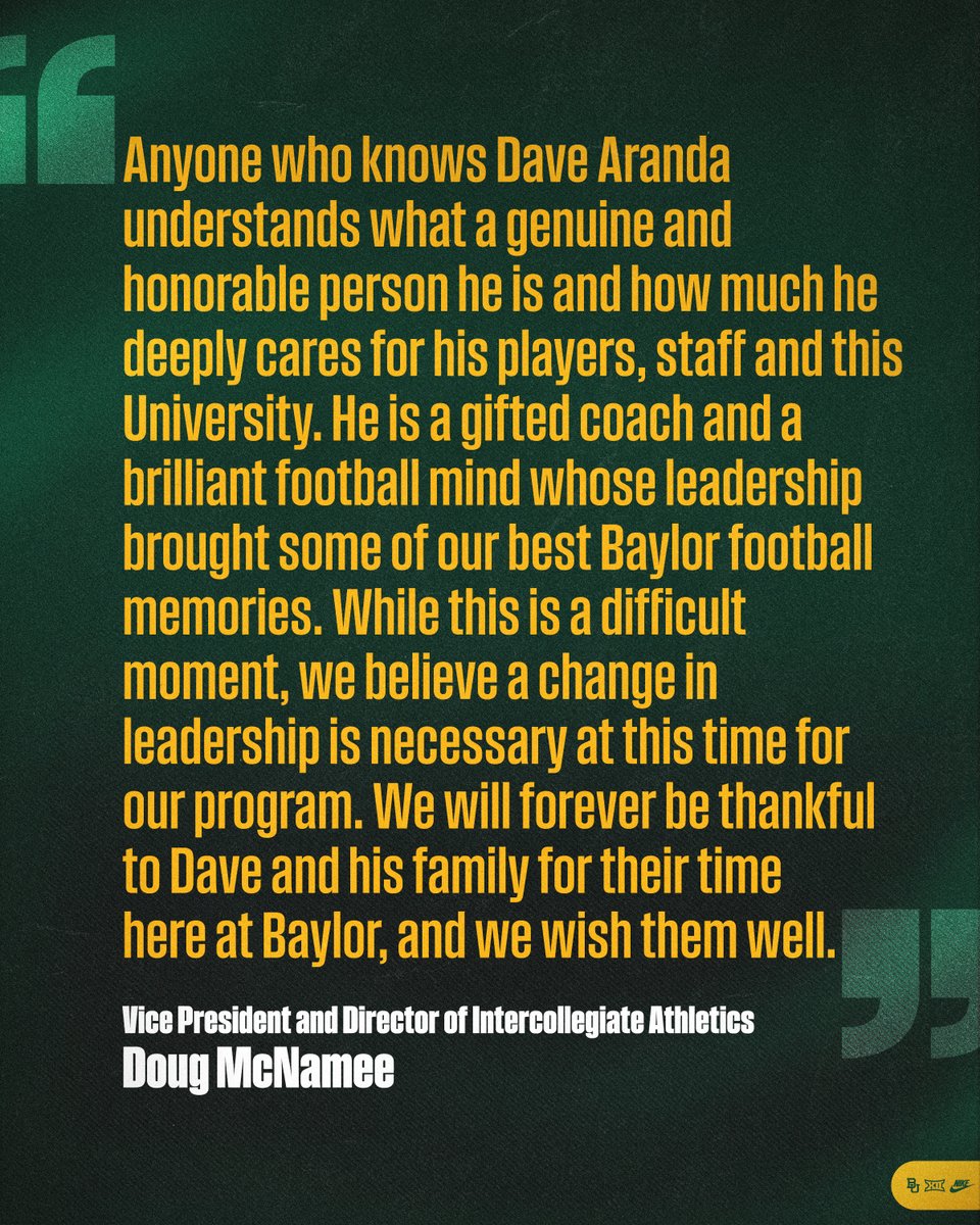 BUFootball's tweet photo. A message from Baylor AD Doug McNamee. https://t.co/nxsJEtlMYG