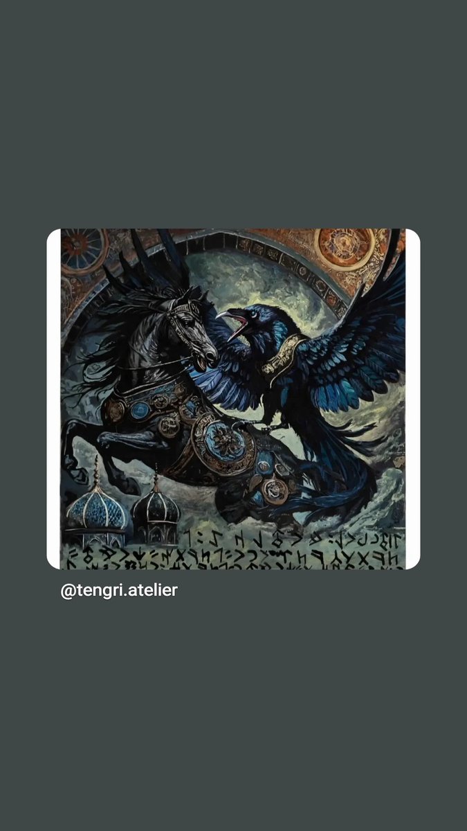TengriArts's tweet photo. @john_morseworks He speaks.
He rears.
Beneath them, Orkhon whispers.
​
My new piece — The Black Horse and The Raven.
Who wins? 🐴⬛ vs 🦅⬛👇
Acrylic on paper / TengriArts
#mythicart #darkfantasy #turkicmythology #tengri #fantasyart #raven https://t.co/bIl7gfcotu