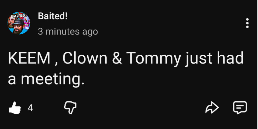 1966Slash's tweet photo. 🚨 LCU UPDATE? 🚨

Keemstar, Clown, and Tommy reportedly just had a meeting 👀 Could this mean something is in the works for the future of the Lolcow Universe?

Hopefully we get an official announcement soon. It would be great to see what they have planned! 🤞🔥

#LCU https://t.co/1xCfaro4nz