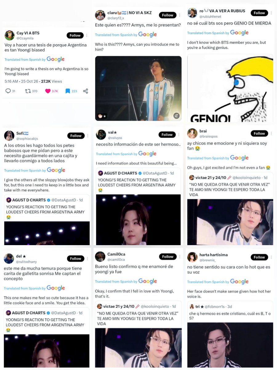 glosstical's tweet photo. Yoongi is going massively viral among argentinian locals right now because of his spanish accent and stunning visuals, with people even calling him the “pretty faced boy” he's so loved 🥹 https://t.co/igy8IuXi0M