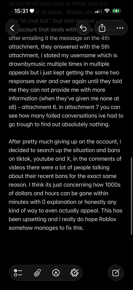 c0ldsziv's tweet photo. So @Roblox decided to ban my account for no apparent reason, and the support is sending me in circles. Due to character limit on X, I wrote down my situation in notes.

The images described in the text will be provided in replies.

#roblox #ROBLOX #robloxban @RobloxCreators https://t.co/ISJeH0OdTJ