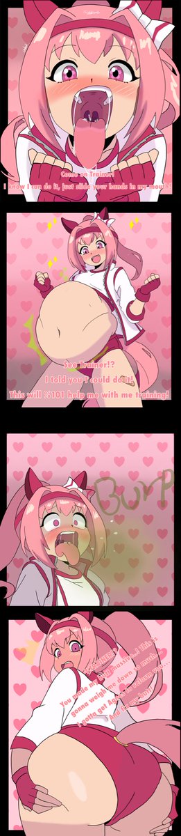 Undead_Aga1n's tweet photo. Haru has a new training idea!

Once again I’m trying to get more used to  this secondary cartoon like style 

Need to get better at making bellies that match the style and I got lazy with the last panel but other than that I hope you enjoy!
#vore https://t.co/6UxyKNz6qd