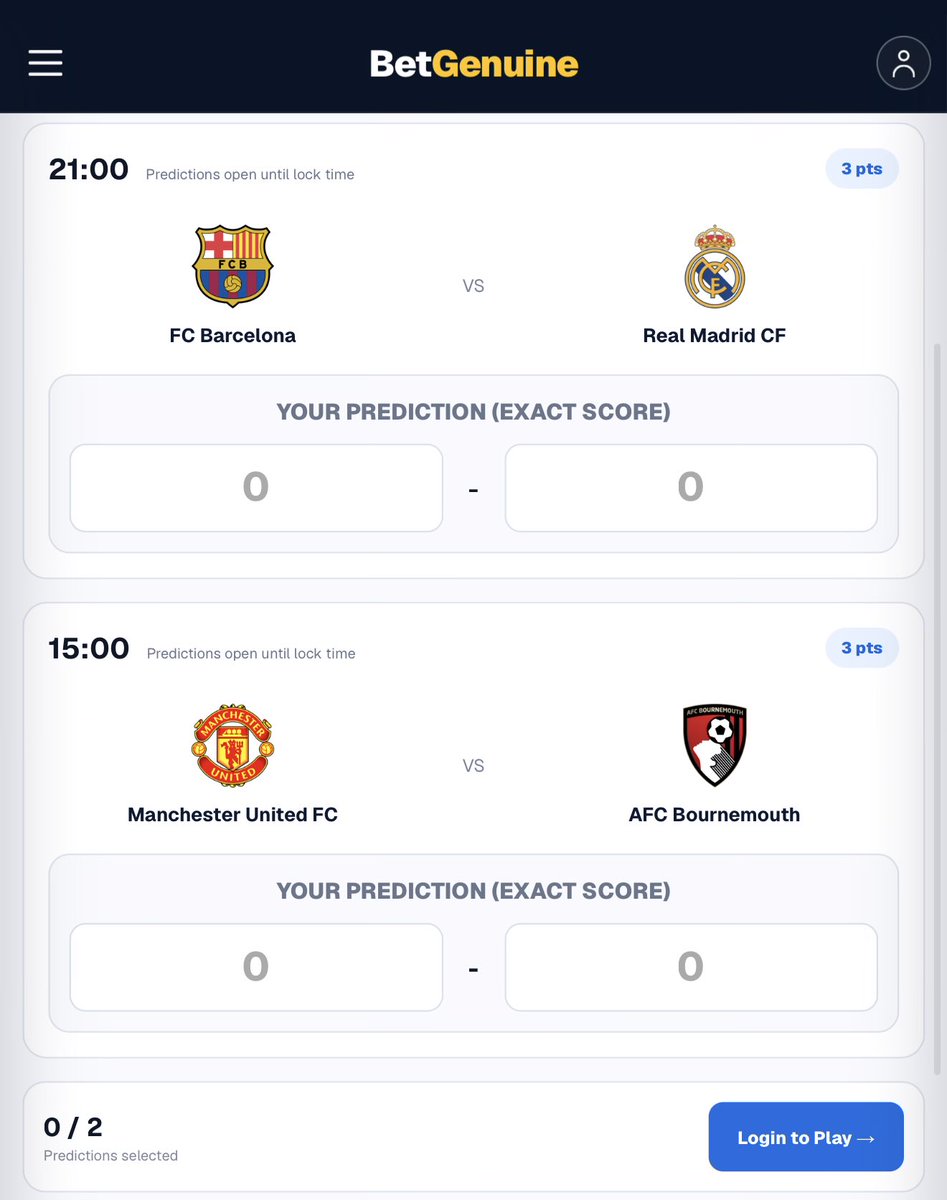 betgenuinecom's tweet photo. Barcelona vs Real Madrid. Manchester Utd vs Bournemouth. N135k, if you get both correct scores.

https://t.co/QRiTTfFxVS https://t.co/rDIrbtttUI