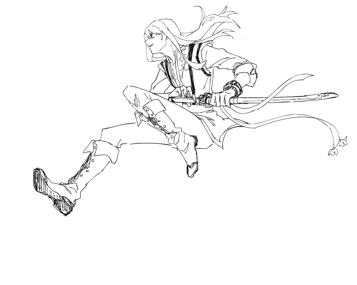 tmob4285's tweet photo. ユリロさん動きのある絵が描きたくなるの長髪のせいか！？ https://t.co/HvAnGViCX0