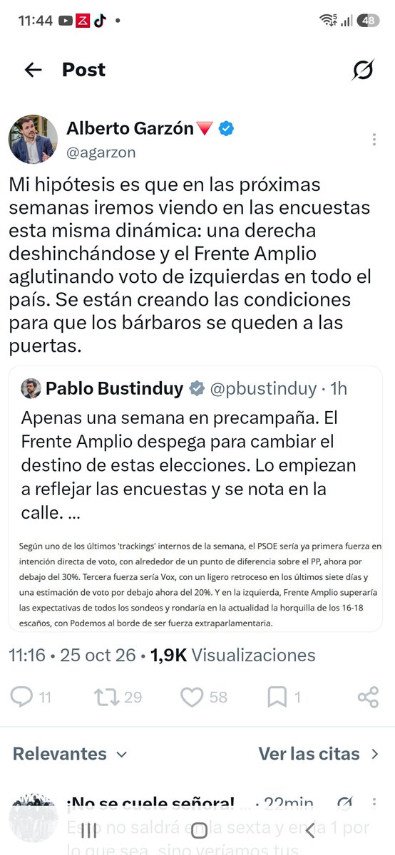 basculpol's tweet photo. Miente
@agarzon 
Ahora mismo #FraudeAmplio estaría en torno al 4% de los votos. 2 escaños por Madrid y el de Colau por Barcelona.
Necesitan mantener el relato de que hay un espacio a la izquierda del psoe para:
1. Nutrir al psoe por voto útil. 
2. Achicar maximo espacio a Podemos https://t.co/sEXXuiPSn8