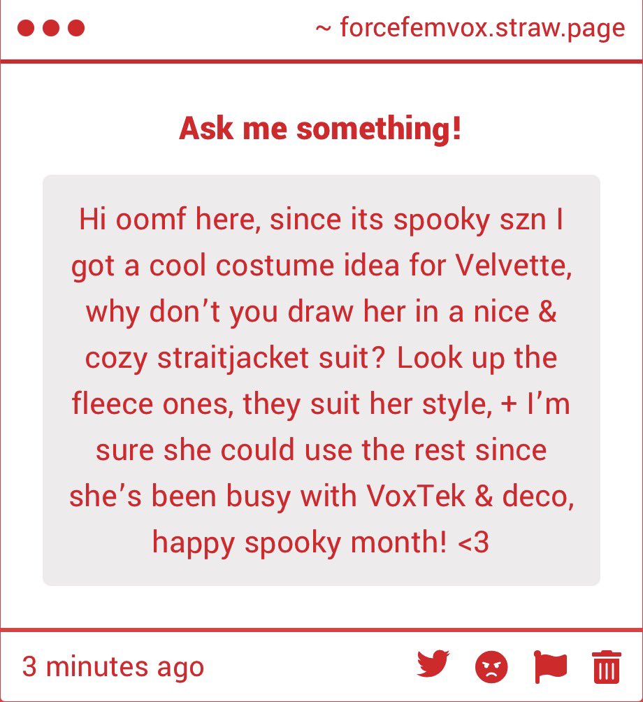 forcefemvox's tweet photo. Straitjacket fetish guy… I’m honoured… but you should know I would rather draw Vox in that #Obviously. If I had the ability to. https://t.co/pNSSV8gBy4