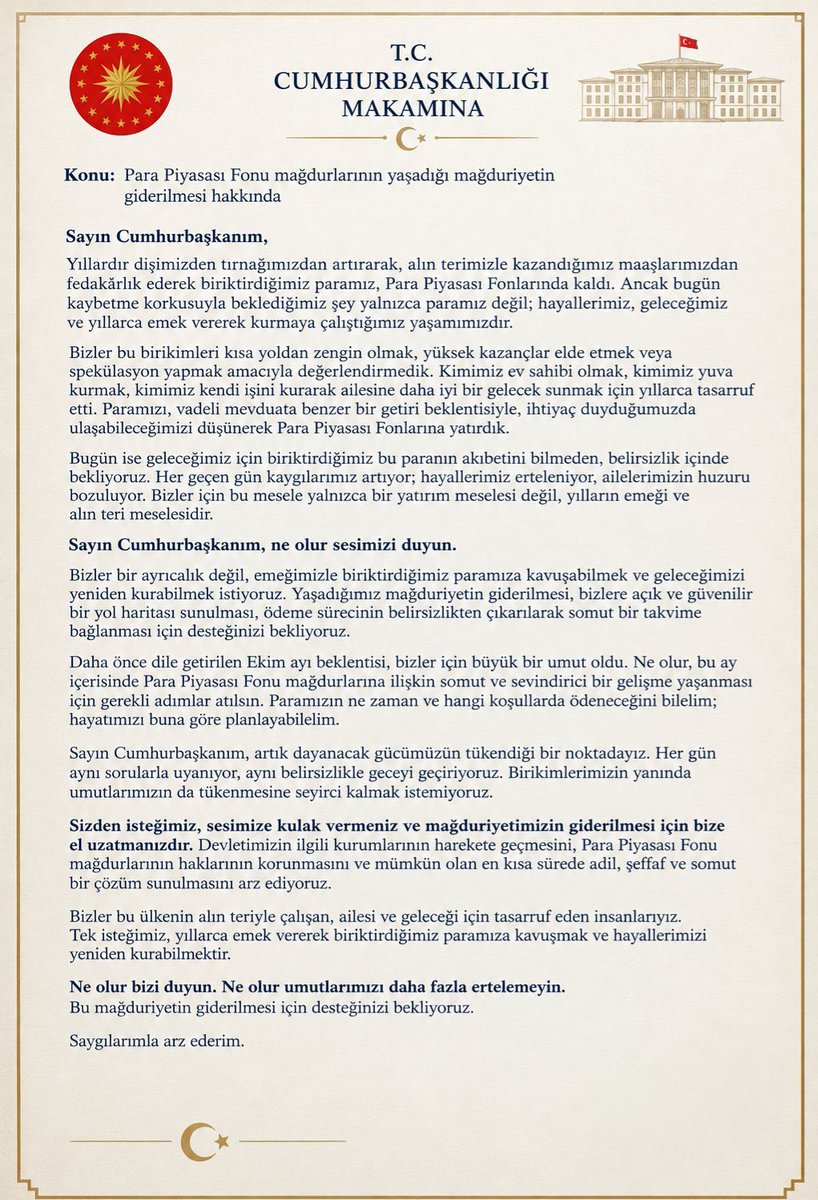Hiramabbas1453's tweet photo. Sn. Cumhurbaşkanım @RTErdogan madem kamu kurumlarının suçu ve ihmali var gereği yapılsın halk daha fazla mağdur edilmesin bizler 40 gündür mağdur olduk para piyasası fonunda tüm birikimlerimizin ödenmesini bekliyoruz 

@_cevdetyilmaz
@memetsimsek
@sahapkavcioglu
@yfatihkarahan
@korkmazergun
@ZeybekciNihat
@hasandogan
@burhanduran
@iletisim
@dbdevletbahceli
@tcbestepe
@oktay_saral
@spkgovtr
@memetsimsek
@iletisim
@tcbestepe
@abakingurlek
@Akparti 

#NihatZeybekcihmalVar 

#PPFödemeTakvimiBekliyor 

#PPFtamvehızlıödensin