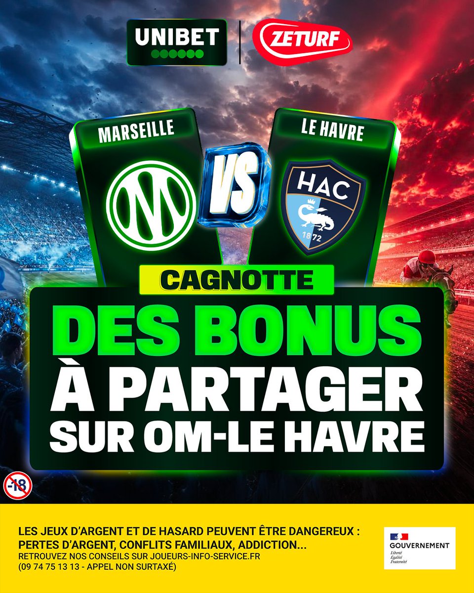 UnibetFrance's tweet photo. 🤩 Bonusbets et Bonus Turf... on vous régale avec les amis de @ZEturfFr à l'occasion du match entre Marseille et Le Havre !

🌡️ Tirs cadrés, buts et bonus spécial, la cagnotte monte en fonction du scénario du match 🔥

👉 RT/Follow les 2 comptes + #UnibetxZETurf pour participer. https://t.co/wJOKrz3cst