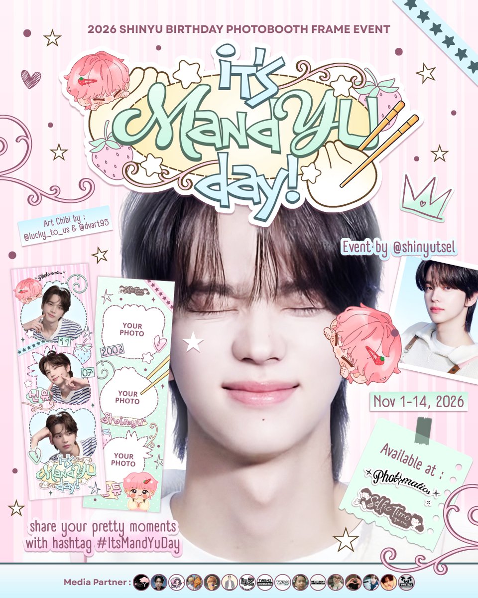 uyushinyu's tweet photo. 📞Hello! "𝙄𝙩'𝙨 𝙈𝙖𝙣𝙙𝙔𝙐 𝘿𝙖𝙮!" ˙ . ꒷ 🥟🥢 . 𖦹˙—

SHINYU's Birthday Photobooth Frame Event by @shinyutsel

꒰🗓️꒱ Nov 1 - 14, 2026
꒰📌꒱ Selfie Time &amp; Photomatics
♡⃕   Details on thread🧵

Share your pretty moments with hashtag #ItsMandYuDay 📸

#신유 #SHINYU #TWS https://t.co/WwjbIKT7ad