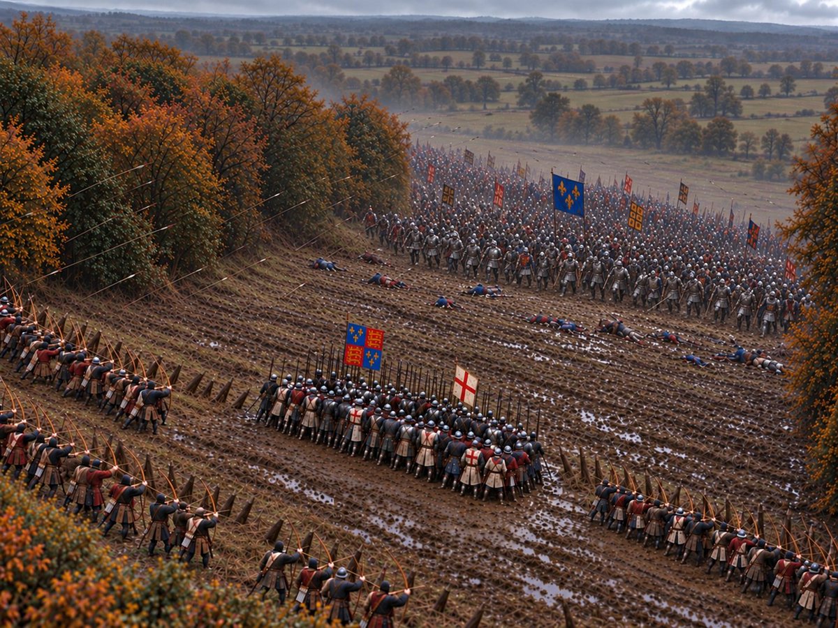Englishremnant's tweet photo. 25th October 1415 - The Battle of Agincourt 🏴󠁧󠁢󠁥󠁮󠁧󠁿

Outnumbered and exhausted, King Henry V and his English army faced the might of French chivalry on a muddy battlefield in northern France. Against overwhelming odds, the English held firm. Their longbowmen unleashed volleys of arrows as the French advanced through the mud. Faith, discipline, courage and sheer English grit carried the day.

Before battle, Henry and his men prayed to God. After their victory, they gave thanks through the 𝑻𝒆 𝑫𝒆𝒖𝒎. The words of 𝑵𝒐𝒏 𝑵𝒐𝒃𝒊𝒔 𝑫𝒐𝒎𝒊𝒏𝒆 declare: "Not unto us, O Lord, but unto thy name give glory." They fought beneath the Cross of St George, trusting in God and standing shoulder to shoulder.

"Cry God for Harry, England, and Saint George!"

611 years later, we remember the Englishmen who fought and died at Agincourt. This is our history. These are our forefathers. Honour them 🏹 🏴󠁧󠁢󠁥󠁮󠁧󠁿