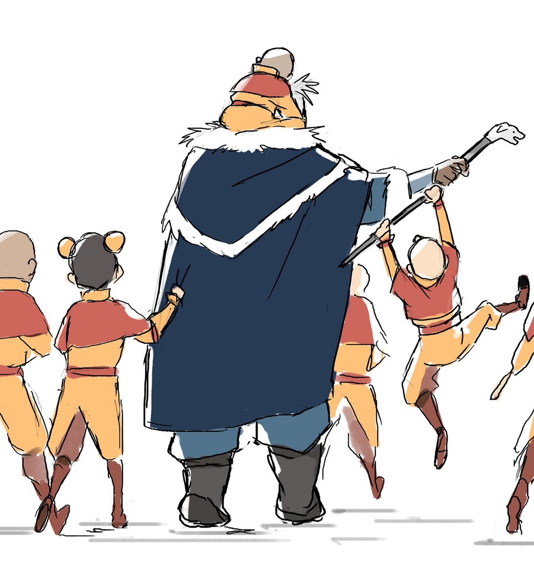 BellmanBessa's tweet photo. Wait, now that they revealed that Korra does canonically wear a cape and she did live till older age, that means maybe she did have a buncha lil new air nation airbenders pester her and playfully tug at it at some point TUG TUG TUG "auntie korra auntie korra 🐥🐥🐥💥💥" https://t.co/tC3Afe1D8B