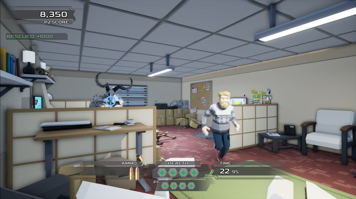 gamingdebugged's tweet photo. Demon Crisis is an on-rails arcade shooter about two government workers surviving a demon outbreak in their own office. Co-op, light gun support, demo live now on Steam. 

#DemonCrisis #PCGaming #IndieGames https://t.co/P0VUkyjjU3