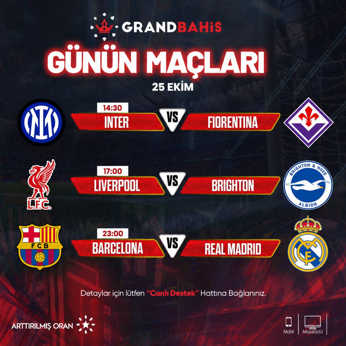 grandresmix's tweet photo. ⭕️ GRANDBAHİS 25 EKİM GÜNÜN MAÇLARI

 Hemen katıl, Kazancını artır! 

📲 https://t.co/iNzzG1M6n5 https://t.co/UbRwCi0Rh5