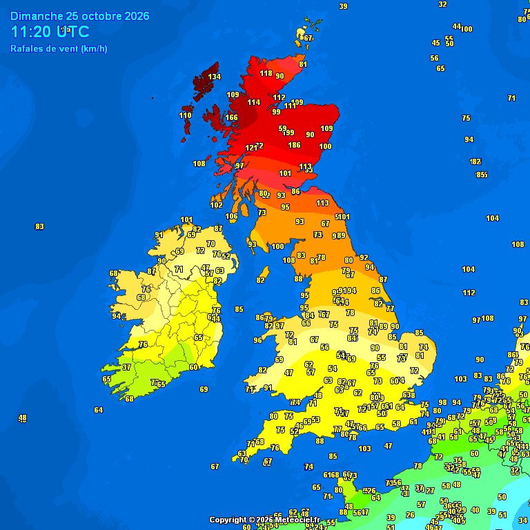 MarkVogan's tweet photo. Morning all!

As #StormBoelo pulls away and pressure rises, we're seeing some big gusts (80+ Stornoway, 123 mph over Cairngorm) out of the NW.

Fair amount of damage with road and bridge closures.

Take care! https://t.co/rkGaTkFspv