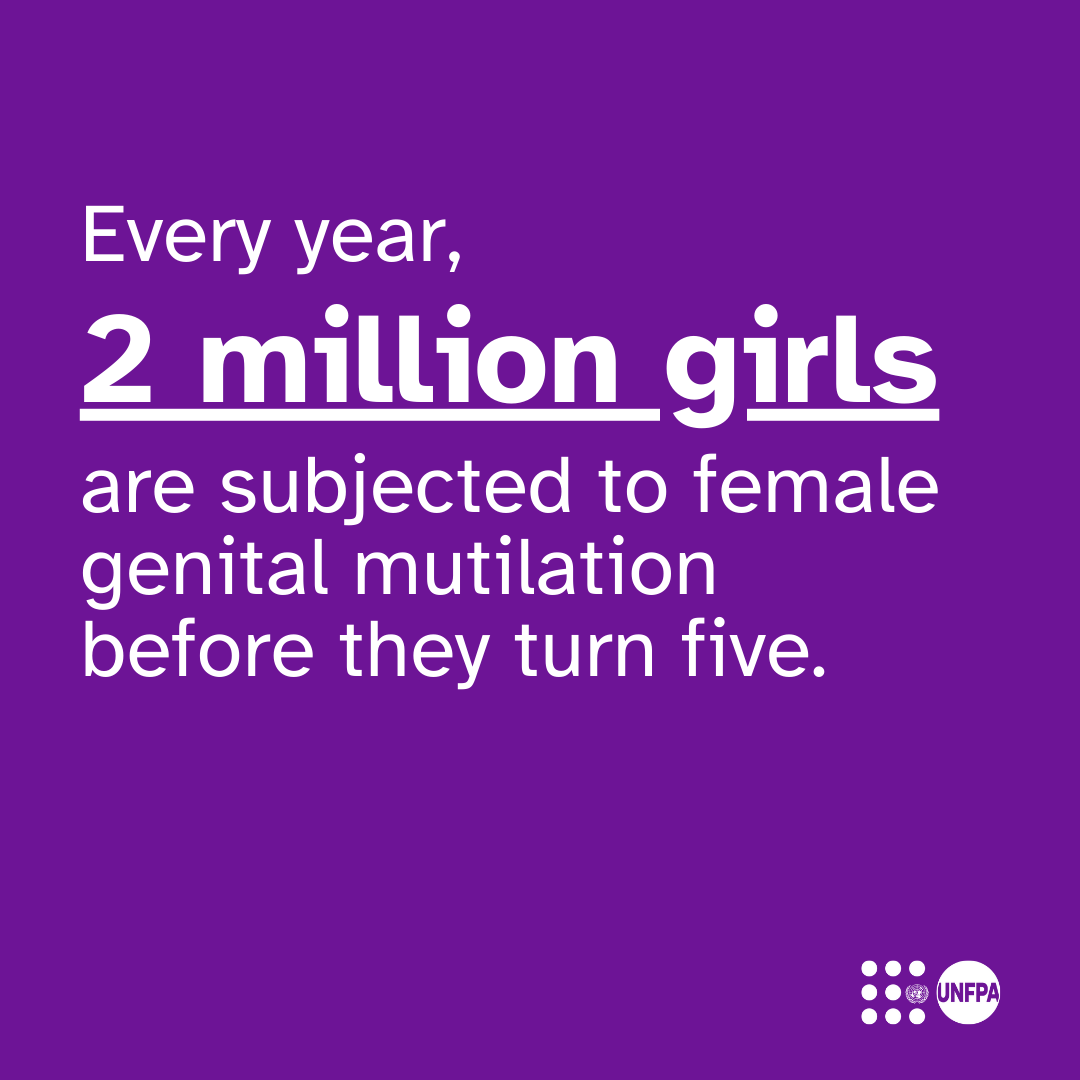 UNFPA's tweet photo. 🚫 No girl should have to endure the physical trauma and lifelong health risks of female genital mutilation (FGM).

Every year, millions of girls undergo FGM before they even understand what is happening to them.

Join @UNFPA in calling to #EndFGM: https://t.co/rLscNTIdG3 https://t.co/d8jxoRn8b8