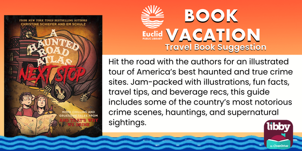 EuclidLibrary's tweet photo. Books can take you anywhere, even to dark places.
Pack your Ouija board &amp; garlic necklace and go on a road trip with the book "A Haunted Road Atlas" by Christine Schiefer and Em Schulz. The book provides an illustrated tour of the best #haunted and crime sites.
#EPLreads #travel https://t.co/9Qd1AnzoOt