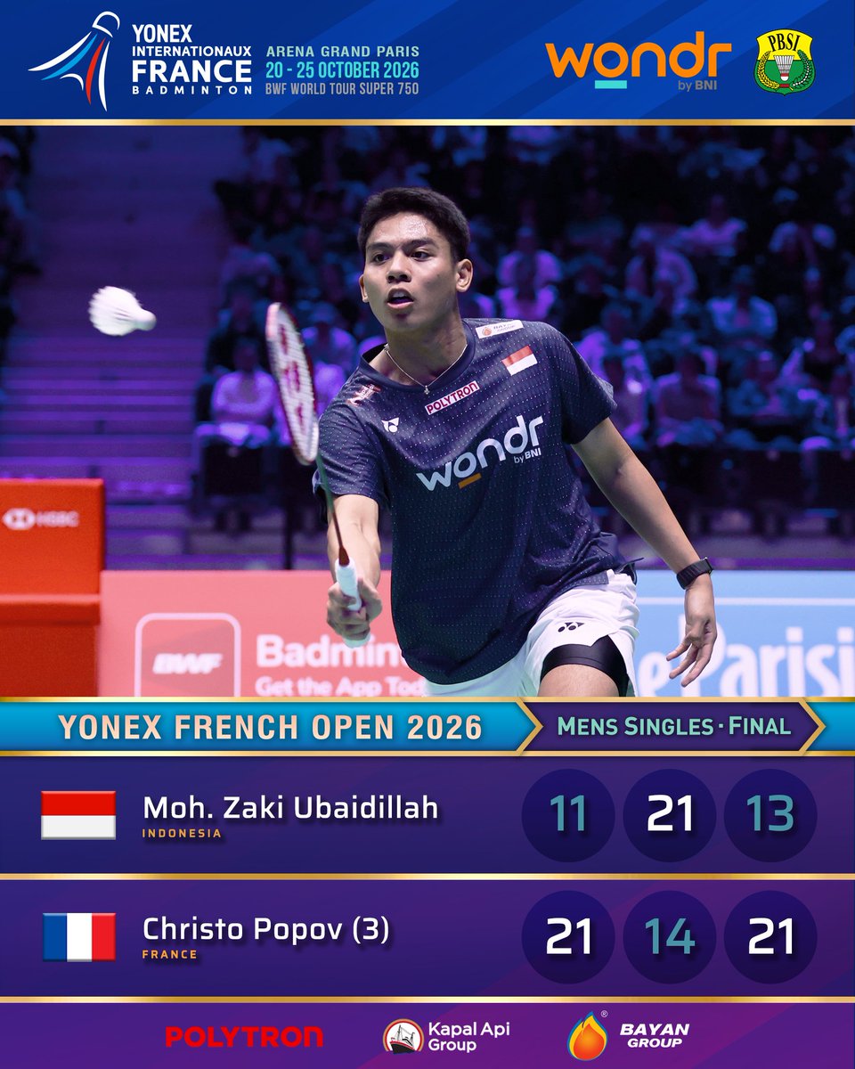 INABadminton's tweet photo. Sudah memberikan perlawanan sepadan terhadap Christo Popov, Ubed keluar sebagai runner up French Open 2026.

Terima kasih sudah berusaha sekuat tenaga, bangga akan perjuanganmu Bed.

Tetap semangat dan prestasi tinggi berikutnya akan datang 💪🏻🇮🇩

#BadmintonIndonesia #FrenchOpen2026