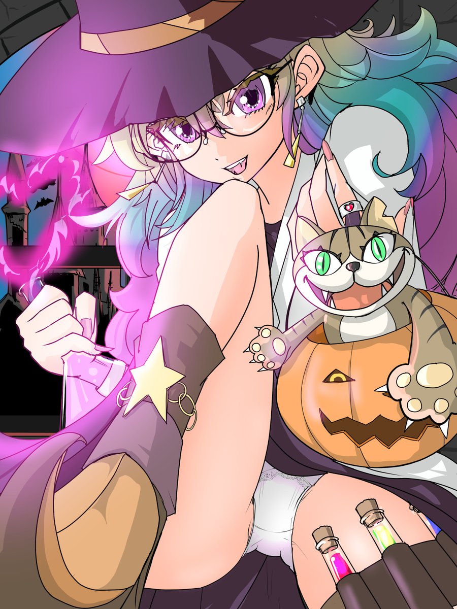 NondorC's tweet photo. ハッピーハロウィンひまたん2026描きましたっ！
ひまたん「トリック・オア・トリートだぁ！😼」
りけじょ@化学魔導士ちゃんにしてみました( ´∀｀)✨　

#OC #Halloween2026 
#絵描きさんと繋がりたい https://t.co/aAdPehopvU