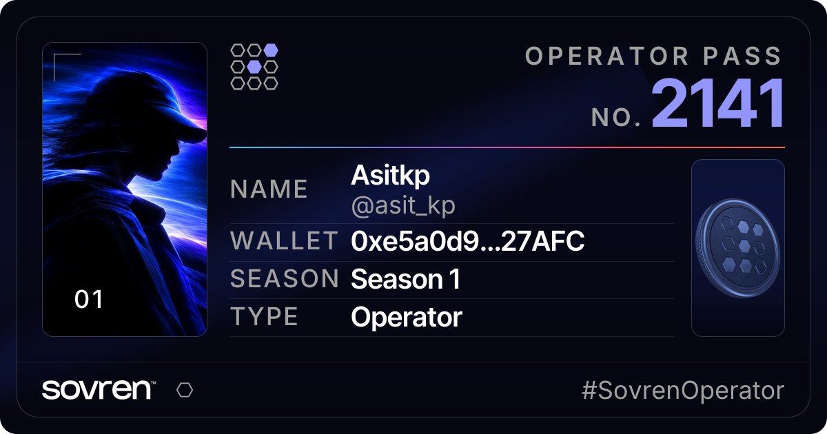 asit_kp's tweet photo. #SovrenContest Operator Pass No. 2141. Issued once, in order.
https://t.co/xrIGrWLOhF
#SovrenOperator https://t.co/gLLkNcAUIw