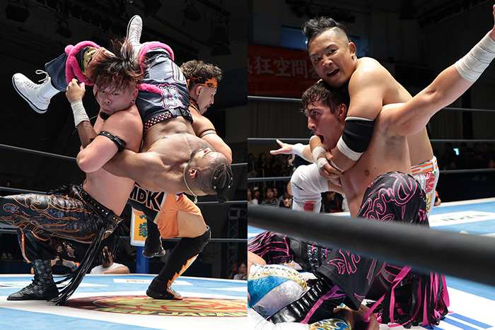 njpw1972's tweet photo. AEWの“The Swirl”が驚愕の猛攻も、最後はイーグルス＆藤田が逆襲のThe Interceptorで2勝目ゲット！

KUSHIDA＆ウェインの“TV2”が好連携でミスティコ＆安田を撃破して初白星！

『SUPER Jr.TAG』10.25後楽園ホール結果
⇒https://t.co/GCTZ7bwAOY

#njsjtl https://t.co/jxIwQsbJmI